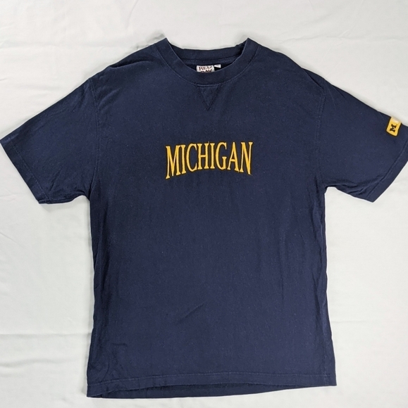 VTG Michigan Wolverines Blue Yellow Embroidered Logo Short Sleeve Tee - Picture 1 of 6